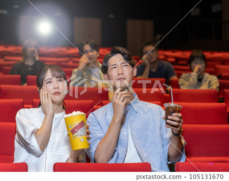 couple crying watching a sad movie 105131670