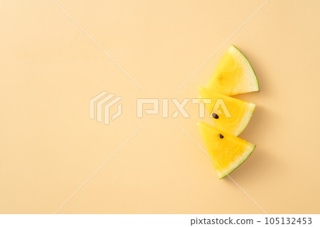 西瓜 小玉 黃色 頂視圖 圖案 Yellow watermelon スイカ 黄色 黄西瓜 黄肉西瓜 105132453