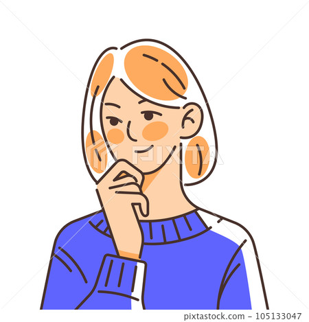 Problem solving concept. The woman thinks about something and smiles. Flat vector illustration 105133047