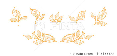 Golden leaves, vector line collection Art deco set Golden leaves, vector line collection Art deco set 105133328