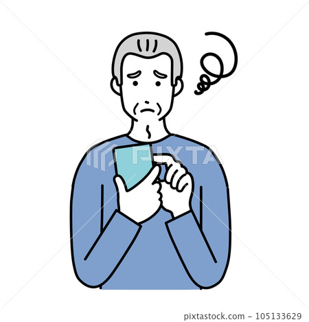 一個拿著智能手機、表情困惑的老人的簡單插圖 一個拿著智能手機、表情困惑的老人的簡單插圖 105133629