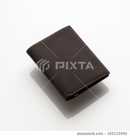 Close-up shot of a fashionable leather men's wallet on a white background with reflection Close-up shot of a fashionable leather men's wallet on a white background with reflection 105133950