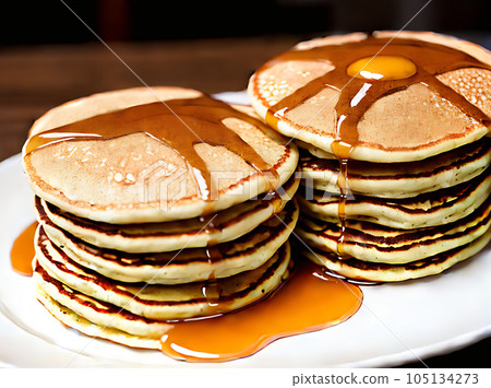 Realistic pancakes cozy atmosphere warm lighting detailed. Realistic pancakes cozy atmosphere warm lighting detailed. 105134273