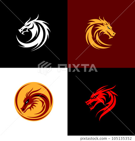 Dragon Chinese New year symbol. Festive asian zodiac art oriental culture golden red black decoration. 2024 year logo vector illustration 105135352