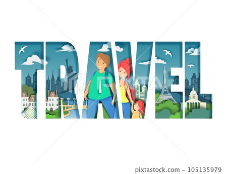 Worldwide travel, vector paper cut style illustration 105135979