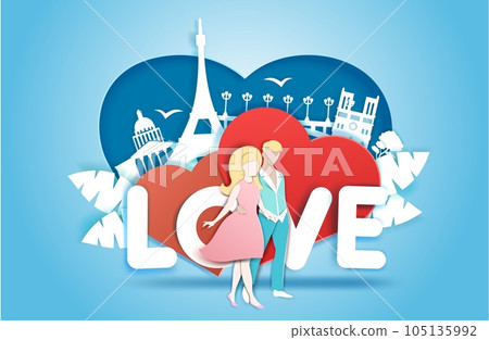 Romantic love, vector illustration in paper art craft style Romantic love, vector illustration in paper art craft style 105135992