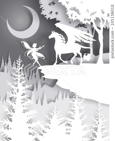 Pegasus, fairytale character, vector illustration in paper art style 105136018