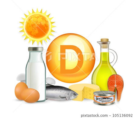 Vitamin D sunlight and food sources, vector illustration 105136092