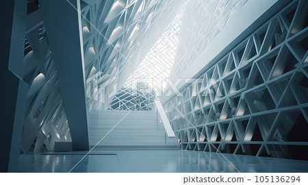 Interior of white industrial hangar or warehouse. Modern architecture industrial room. Generated AI. 105136294
