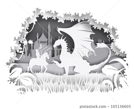 Knight fighting dragon, vector illustration in paper art style Knight fighting dragon, vector illustration in paper art style 105136605