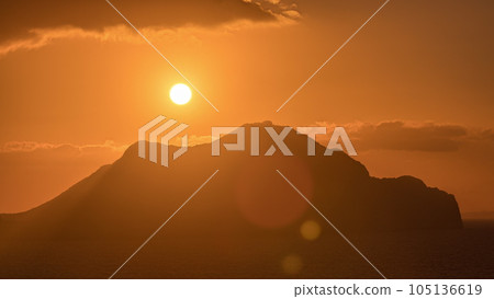 Sunset on Amorgos island aerial timelapse from above. Greece 105136619