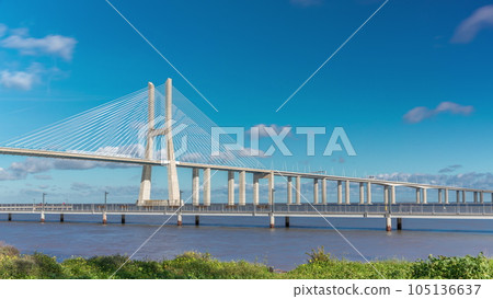 The Vasco da Gama Bridge timelapse hyperlapse in Lisbon, Portugal The Vasco da Gama Bridge timelapse hyperlapse in Lisbon, Portugal 105136637