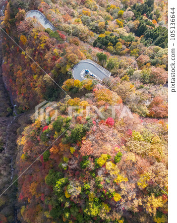 Aerial view "Tochigi Prefecture" The scenery of the mountains of Nikko with autumn leaves 105136644