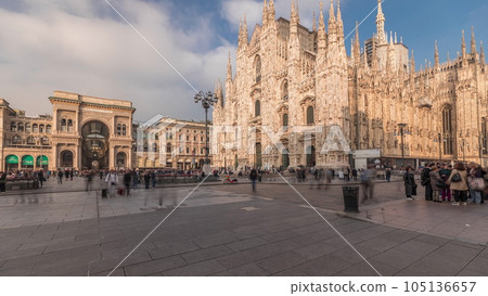 Panorama showing Milan Cathedral and Vittorio Emanuele gallery timelapse. 105136657