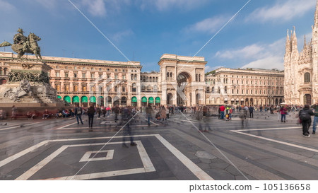 Panorama showing Milan Cathedral and Vittorio Emanuele gallery timelapse. 105136658