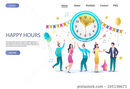 Happy hours vector website landing page design template 105136671