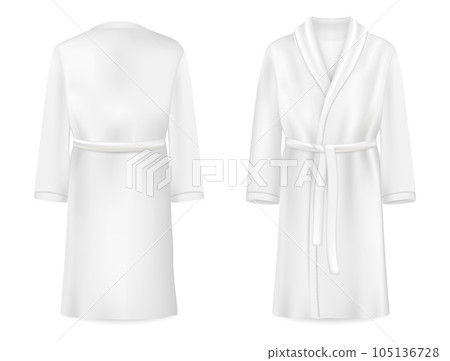Realistic white bathrobe mockup, vector isolated illustration Realistic white bathrobe mockup, vector isolated illustration 105136728