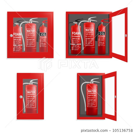 Fire extinguisher in cabinet set, vector isolated illustration 105136758