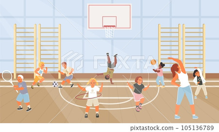Cartoon kids at school sport gym vector 105136789