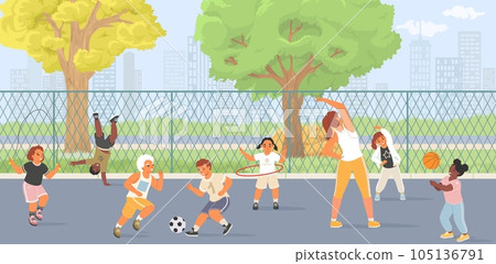 Cartoon kids at playground vector sport activity 105136791