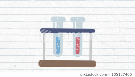 Image of test tube in a stand icon moving against white lined paper background 105137400