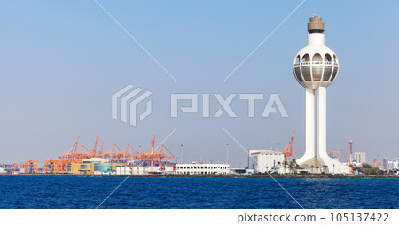 Jeddah Islamic Seaport, white traffic control tower Jeddah Islamic Seaport, white traffic control tower 105137422