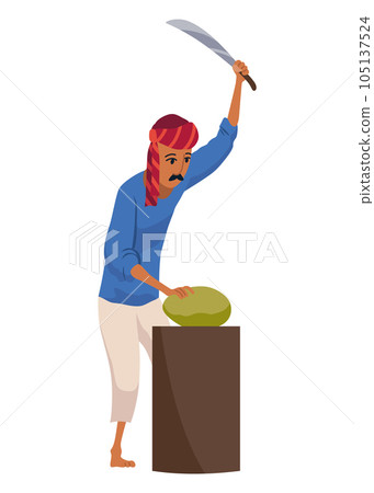 Indian farmer in traditional clothes. Rural business and village concept. Village rural character worker. Isolated vector illustration 105137524