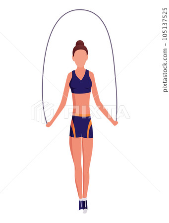 People at sport gym. Woman with jump rope. Healthy and active lifestyle, vector in flat style. Sport exercise, fitness for body 105137525