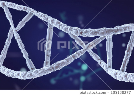 DNA. Illustration of the molecular structure of DNA strands of human cell biology. Blue DNA structure isolated background. 3D illustration. Helix spiral of DNA molecule. Genetic cells concept. DNA. Illustration of the molecular structure of DNA strands of human cell biology. Blue DNA structure isolated background. 3D illustration. Helix spiral of DNA molecule. Genetic cells concept. 105138277