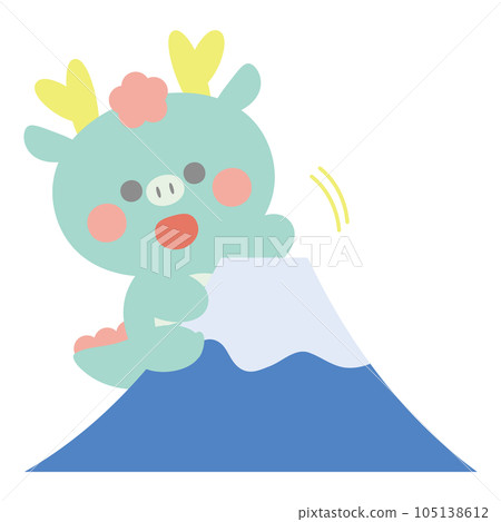 A dragon climbing Mt. Fuji and waving 105138612