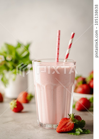 Glass of fresh strawberry milkshake 105138638