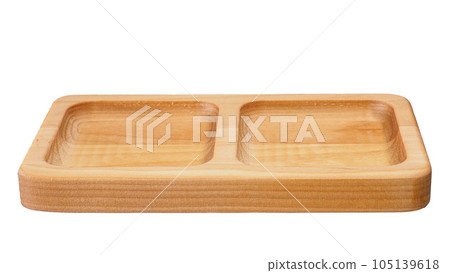 Wooden spacing for bulk products, berries or nuts isolated on white background. Wooden bowl 105139618