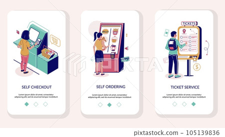 Self service mobile app onboarding screens vector template 105139836