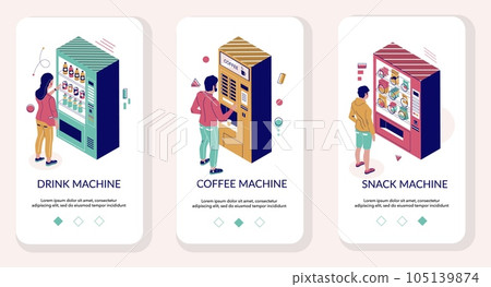 Vending machine mobile app onboarding screens vector template 105139874