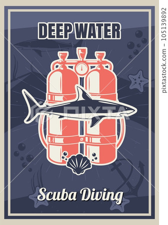 Deep diving vintage typography poster template, vector illustration Deep diving vintage typography poster template, vector illustration 105139892