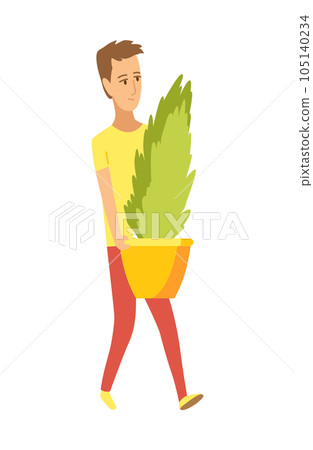 Urban gardening, person who takes care of plants. Ecological and sustainable green lifestyle. Urban environment concept. City parks element for advertising flyer. Vector illustration Urban gardening, person who takes care of plants. Ecological and sustainable green lifestyle. Urban environment concept. City parks element for advertising flyer. Vector illustration 105140234