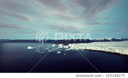 Beautiful Aerial view of the massive Glacier in Iceland and its lagoon 105140275
