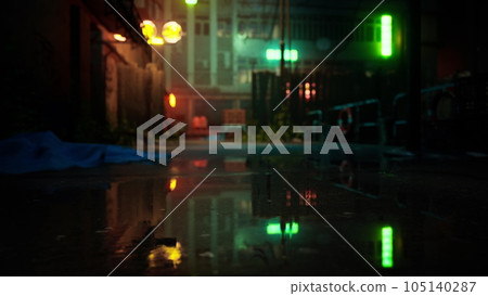 neon lights create a unique ambiance in small Asian village after sunset neon lights create a unique ambiance in small Asian village after sunset 105140287