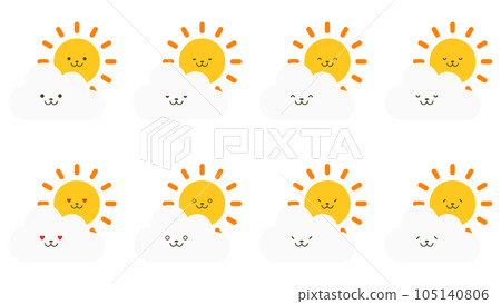Sun and cloud emoticon set (face) 105140806