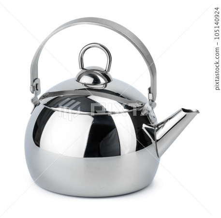 Metal tea pot for gas stove isolated on white 105140924