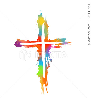 Colored religious cross brushstroke. Vector illustration 105141451