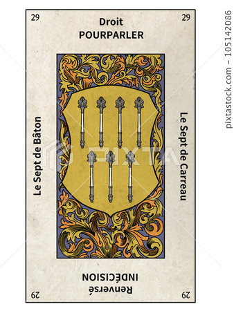 埃塞尼亞塔羅牌小阿爾克那 29 權杖 7 105142086