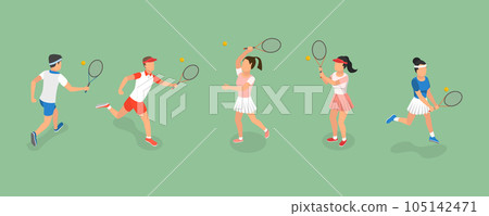 3D Isometric Flat Vector Set of Tennis Players 3D Isometric Flat Vector Set of Tennis Players 105142471