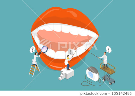 3D Isometric Flat Vector Conceptual Illustration of How To Use Dental Floss 105142495