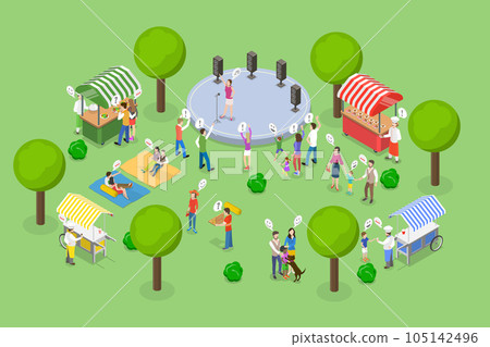 3D Isometric Flat Vector Conceptual Illustration of Festival 105142496