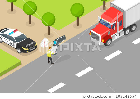 3D Isometric Flat Vector Conceptual Illustration of Speed Radar On Highway 105142554
