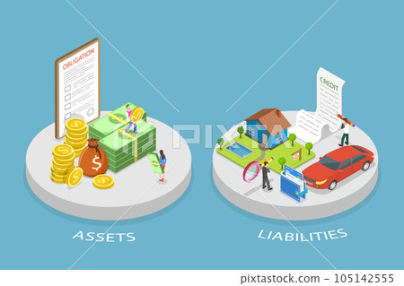 3D Isometric Flat Vector Conceptual Illustration of Assets And Liabilities 3D Isometric Flat Vector Conceptual Illustration of Assets And Liabilities 105142555