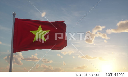 Vietnam flag waving in the wind. National flag of Vietnam. 3d illustration Vietnam flag waving in the wind. National flag of Vietnam. 3d illustration 105143031