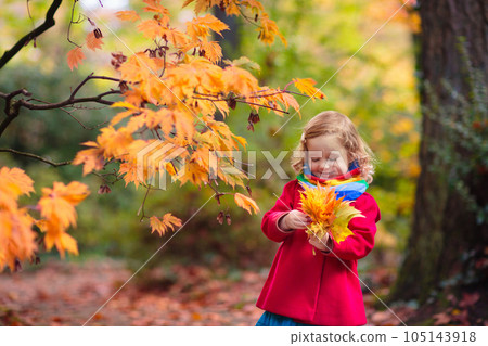 Little girl in autumn park. Child outdoor in fall. Little girl in autumn park. Child outdoor in fall. 105143918