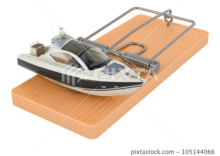 Motorboat inside mousetrap. 3D rendering Motorboat inside mousetrap. 3D rendering 105144066